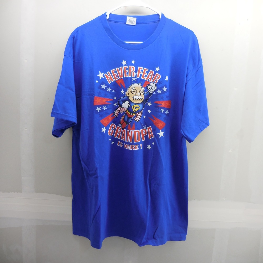 Delta Pro Weight Never Fear Grandpa Is Here Superhero Blue Graphic T-Shirt XL